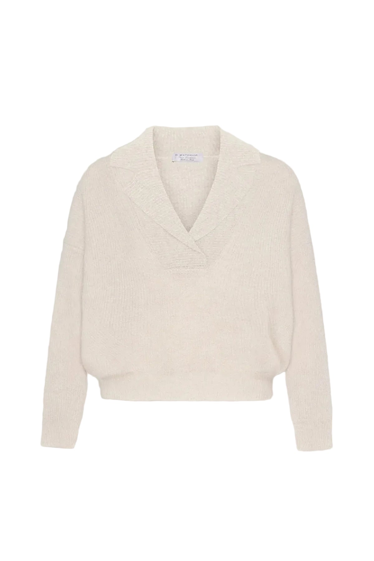 Pearl greay cable pure cashmere sweater with shawl collar-DEXTERIOR-309690-S-Verso