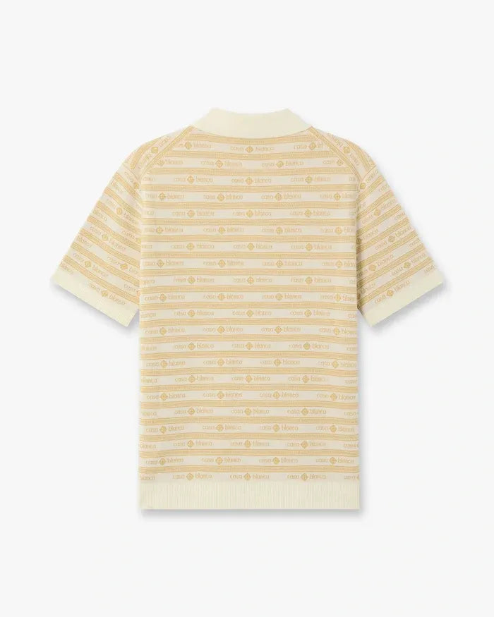 Beige knit logo short sleeve polo shirt