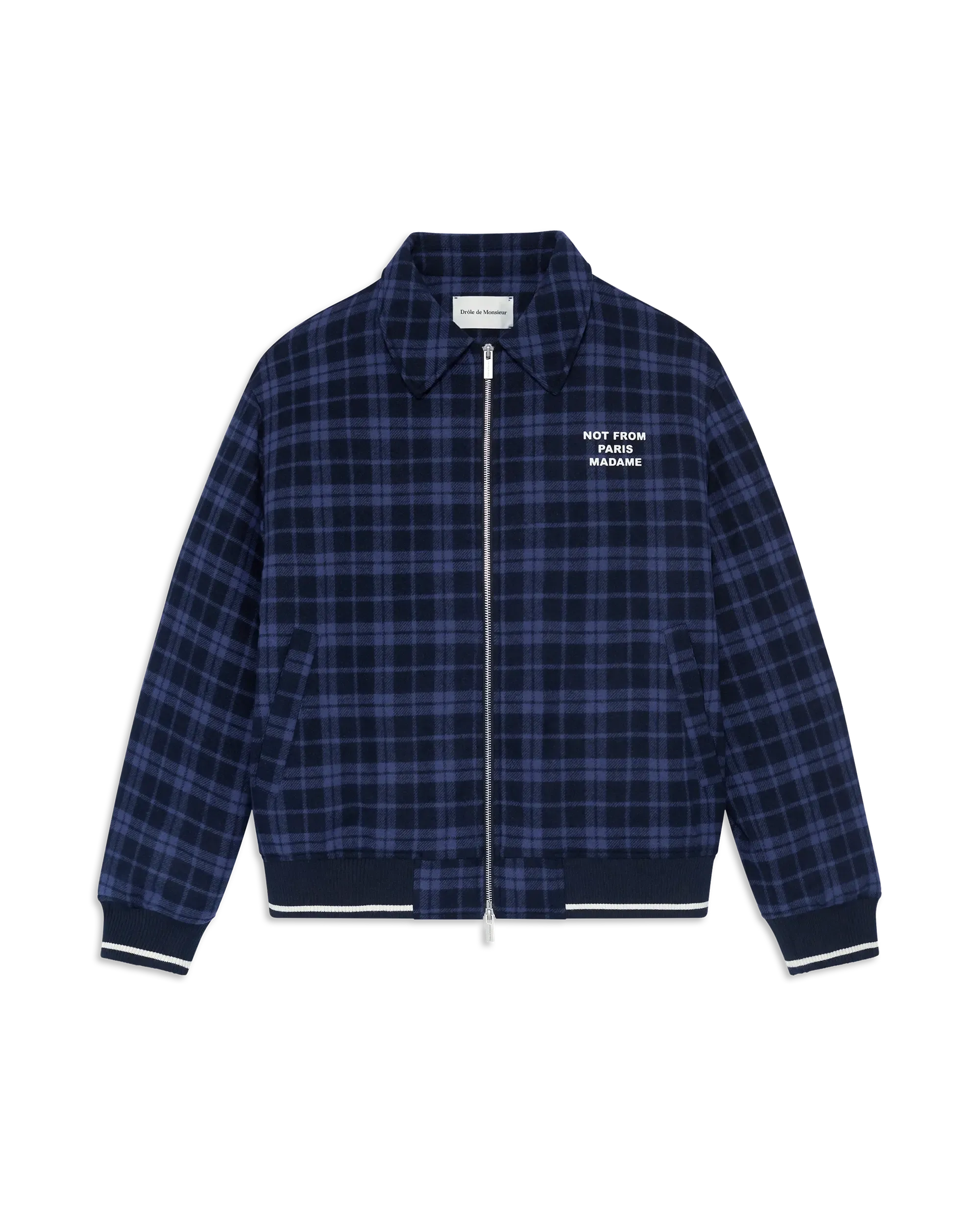 Check flannel jacket with slogan