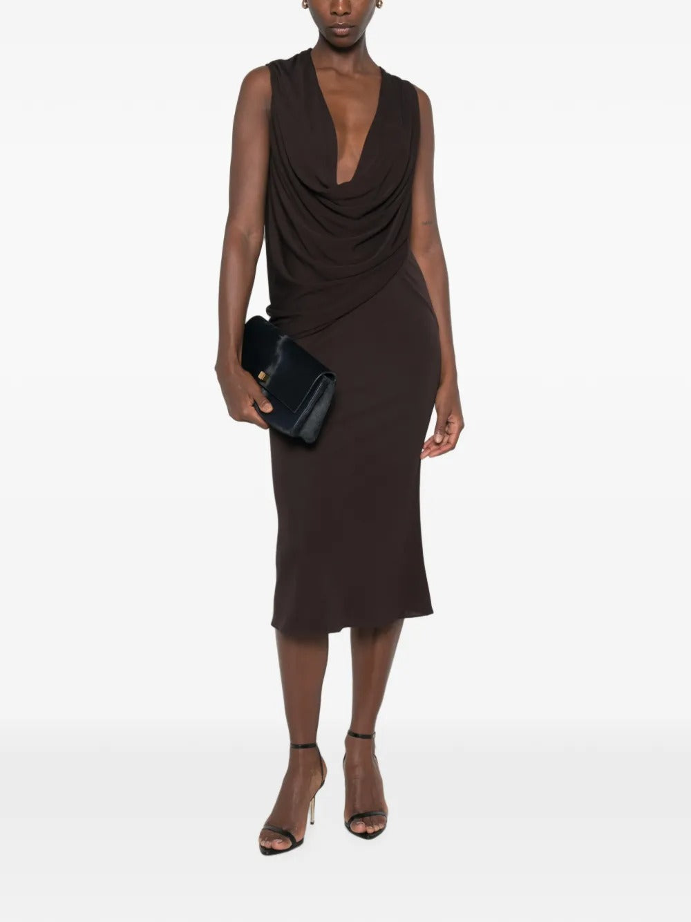 Draped plunging-neck midi dress-TOM FORD-Verso