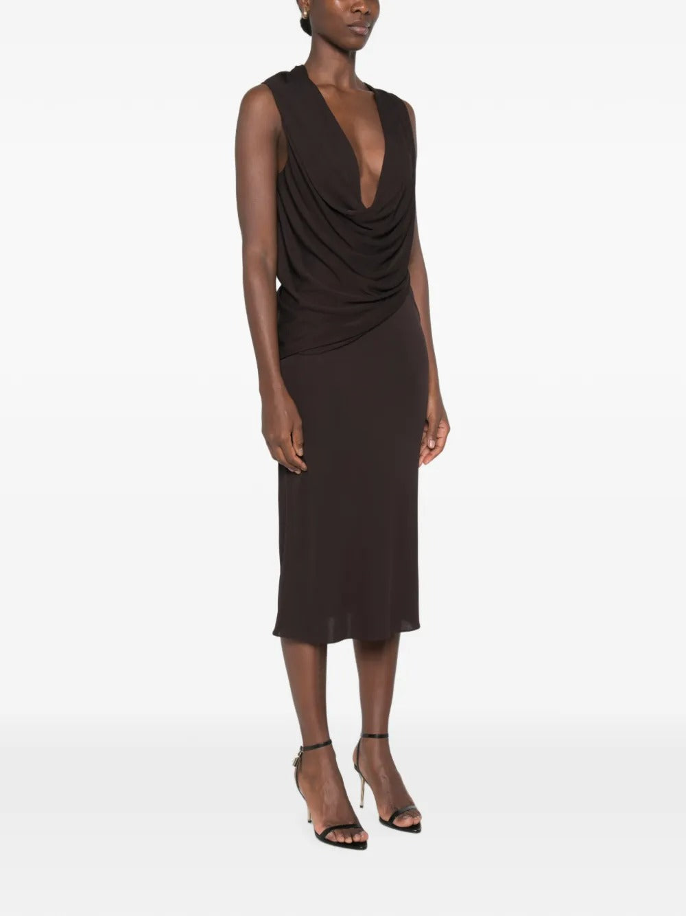 Draped plunging-neck midi dress-TOM FORD-Verso