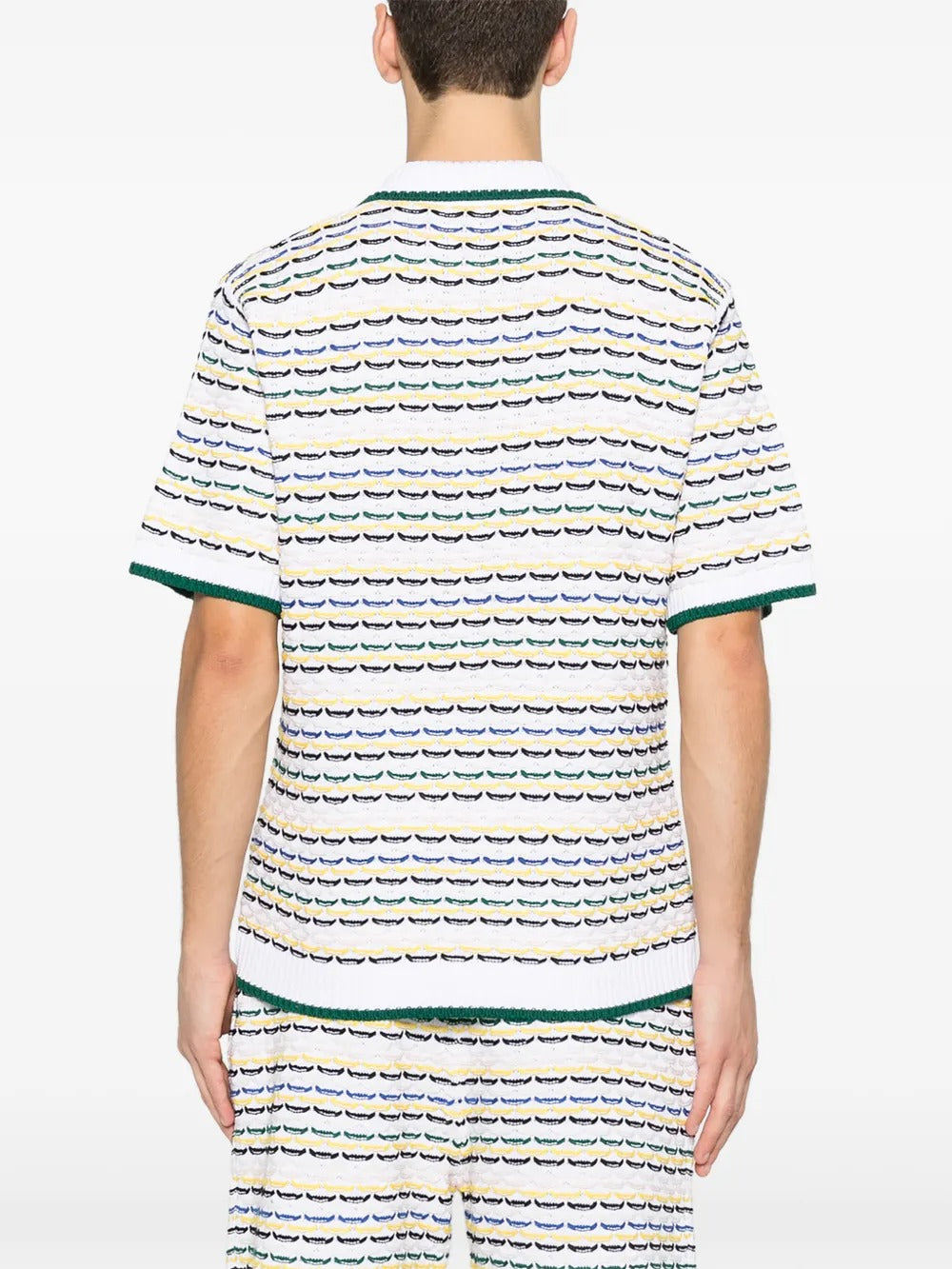 Striped-pattern knitted polo shirt