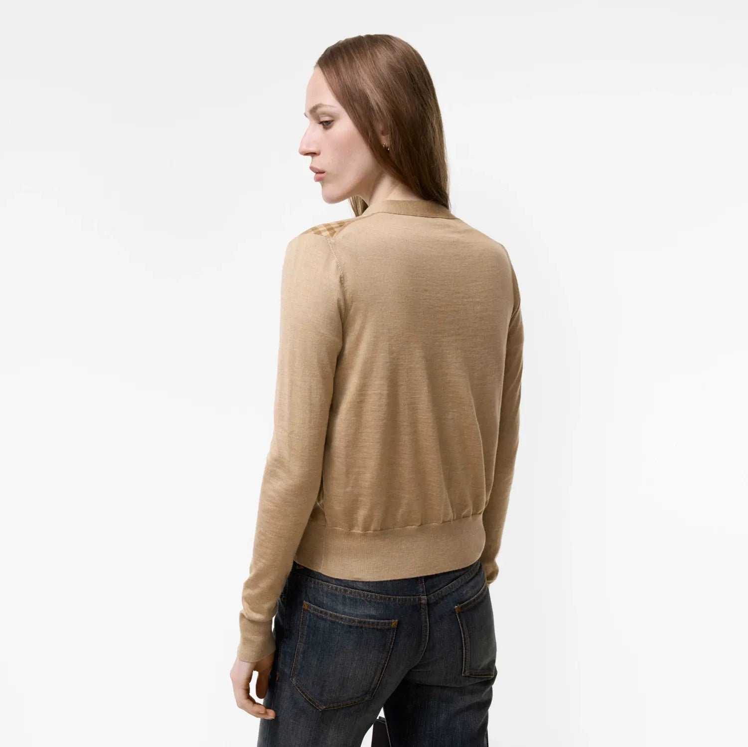 Check panel wool silk cardigan