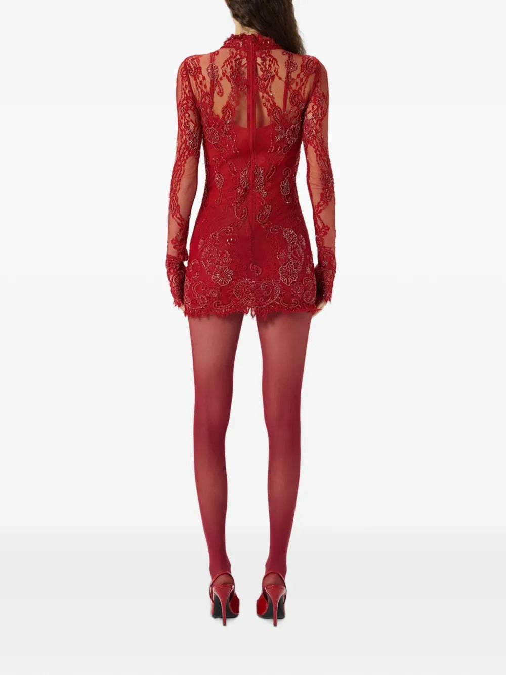 Long-sleeve embroidered mini dress