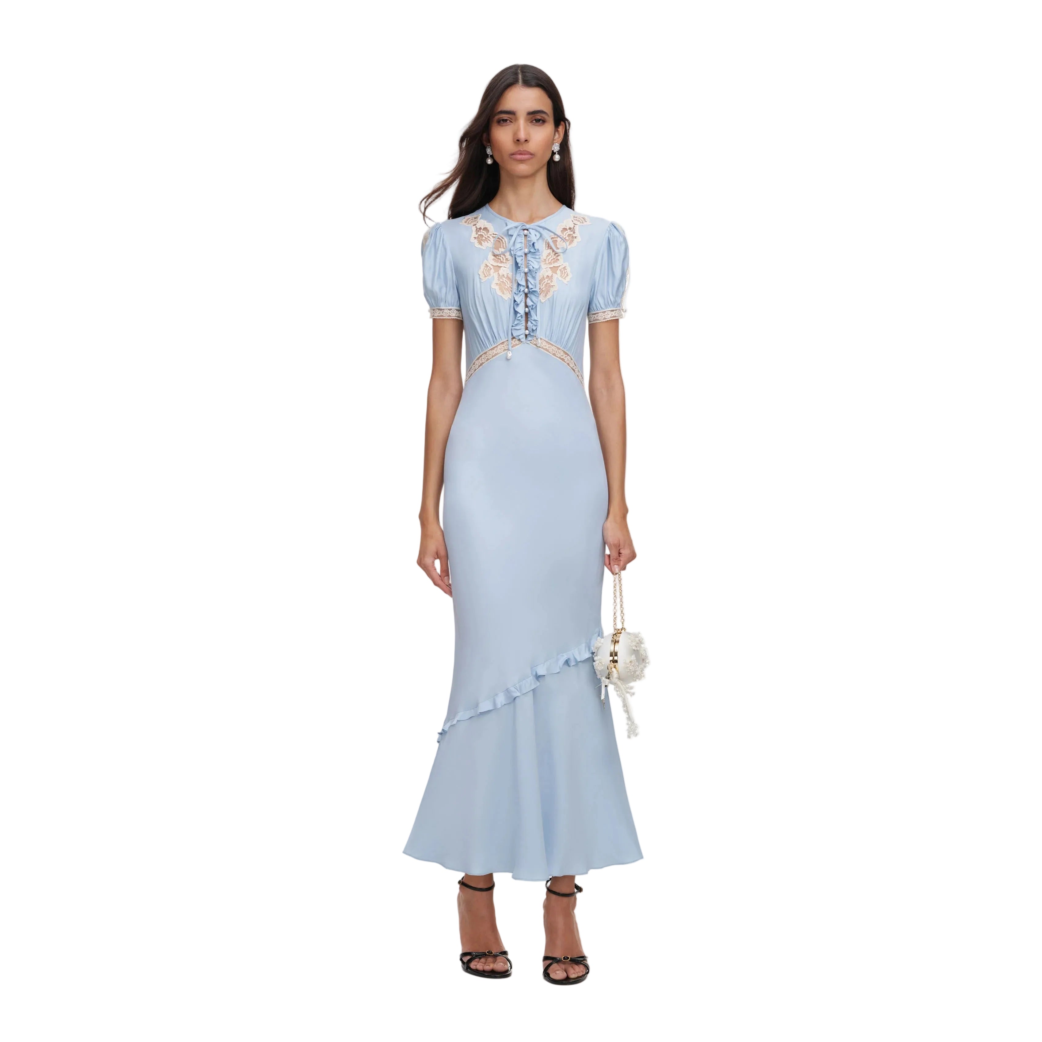 Blue Viscose Lace Midi Dress