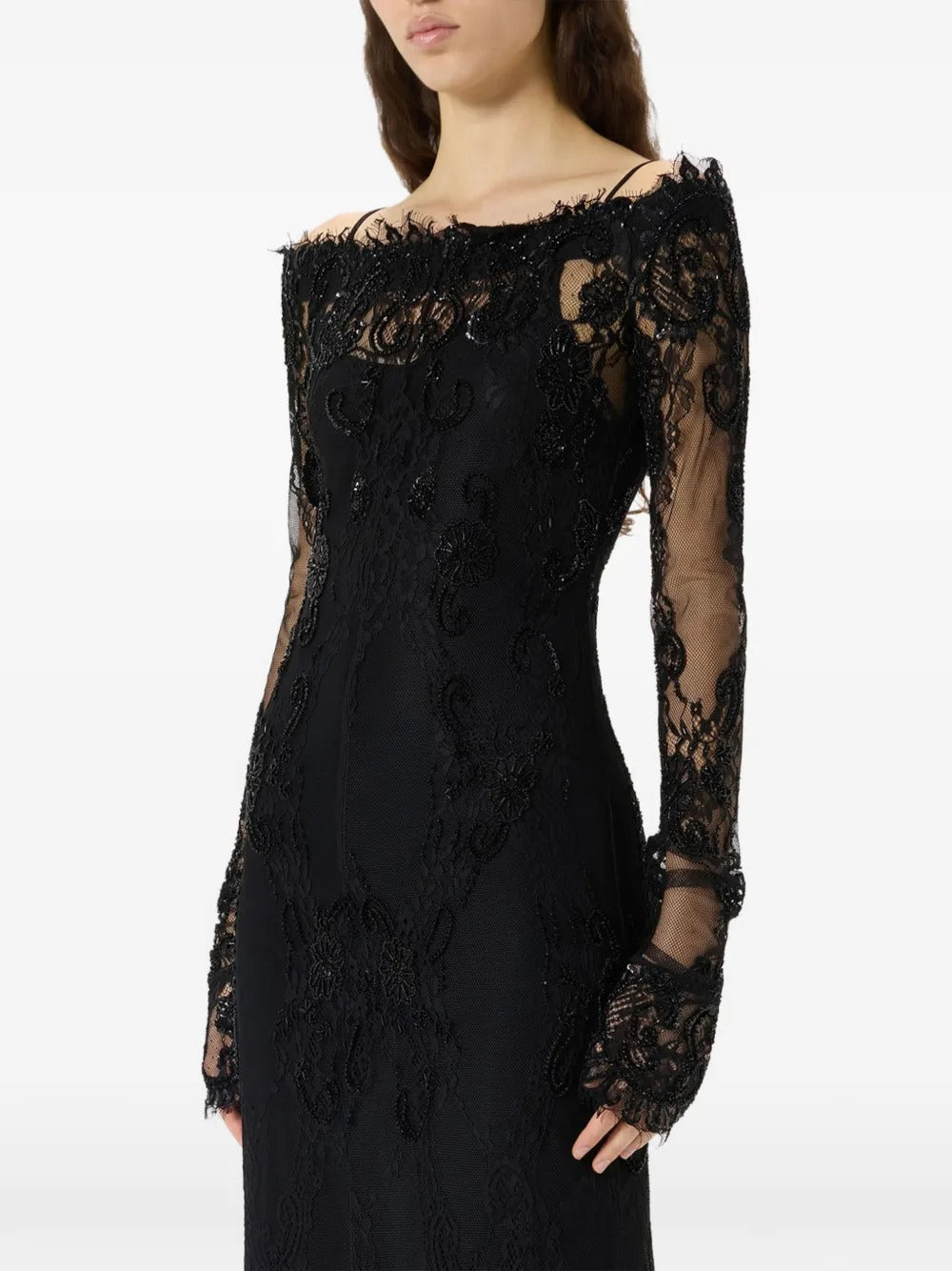 Embroidered floral-lace maxi dress