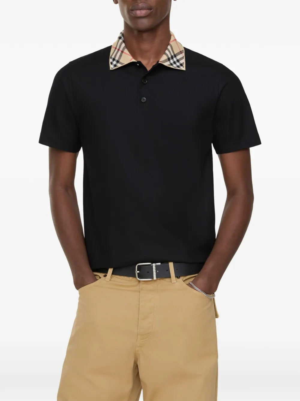 Check-collar cotton polo shirt-BURBERRY-Verso