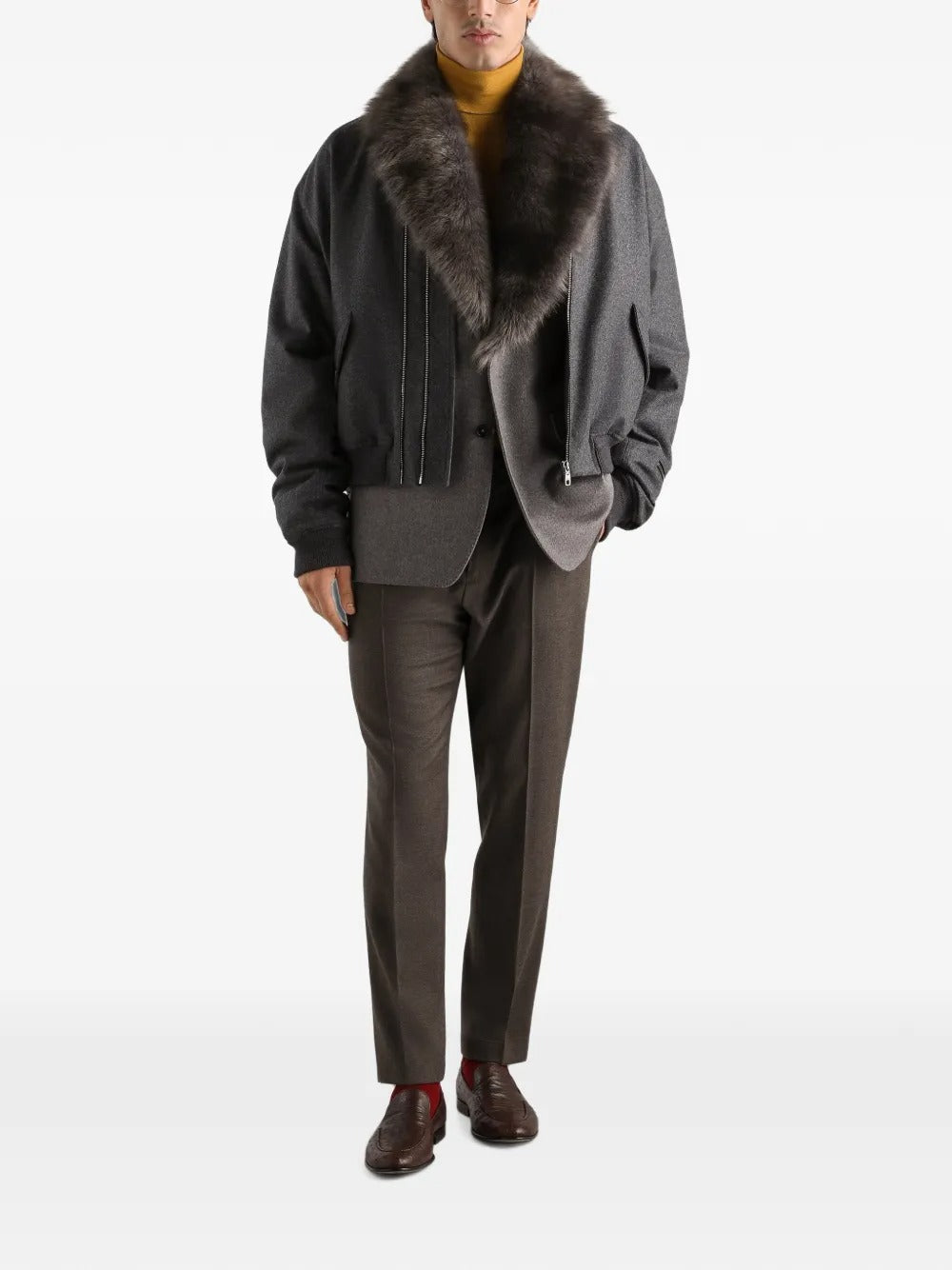 Padded wool flannel bomber jacket-DOLCE&GABBANA-Verso