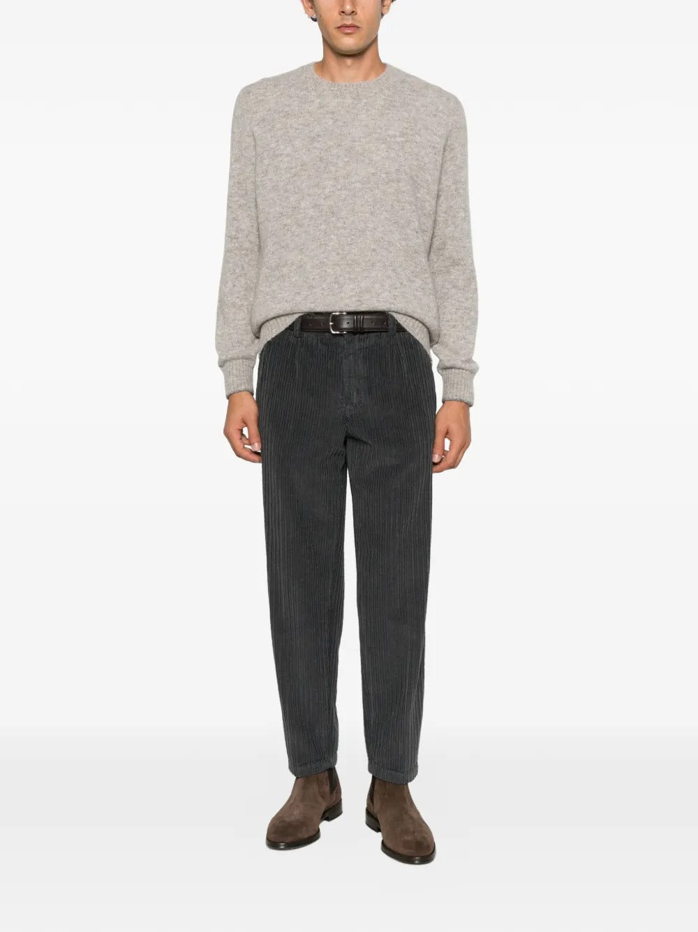 Crew-neck ribbed-trim sweater-BRUNELLO CUCINELLI-Verso
