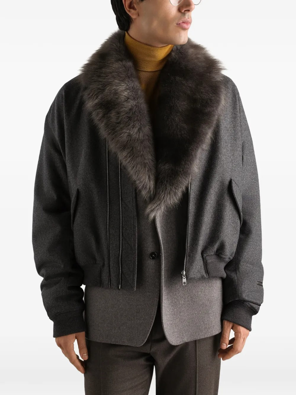 Padded wool flannel bomber jacket-DOLCE&GABBANA-Verso