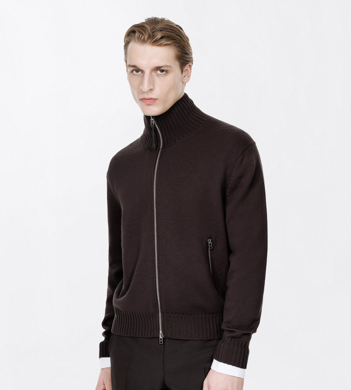 Merino Full Zip with Leather Patches-TOM FORD-Verso