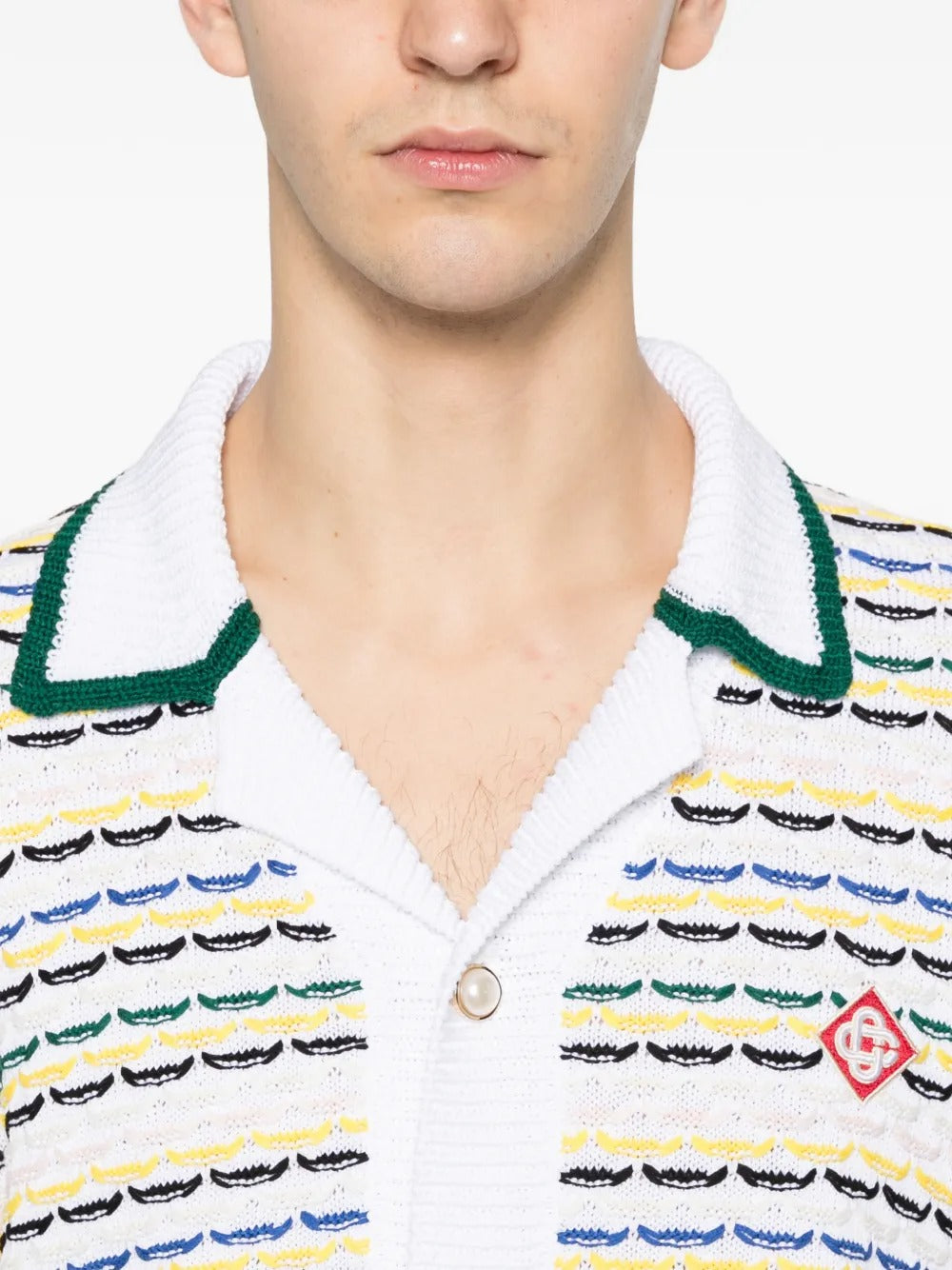 Striped-pattern collared shirt