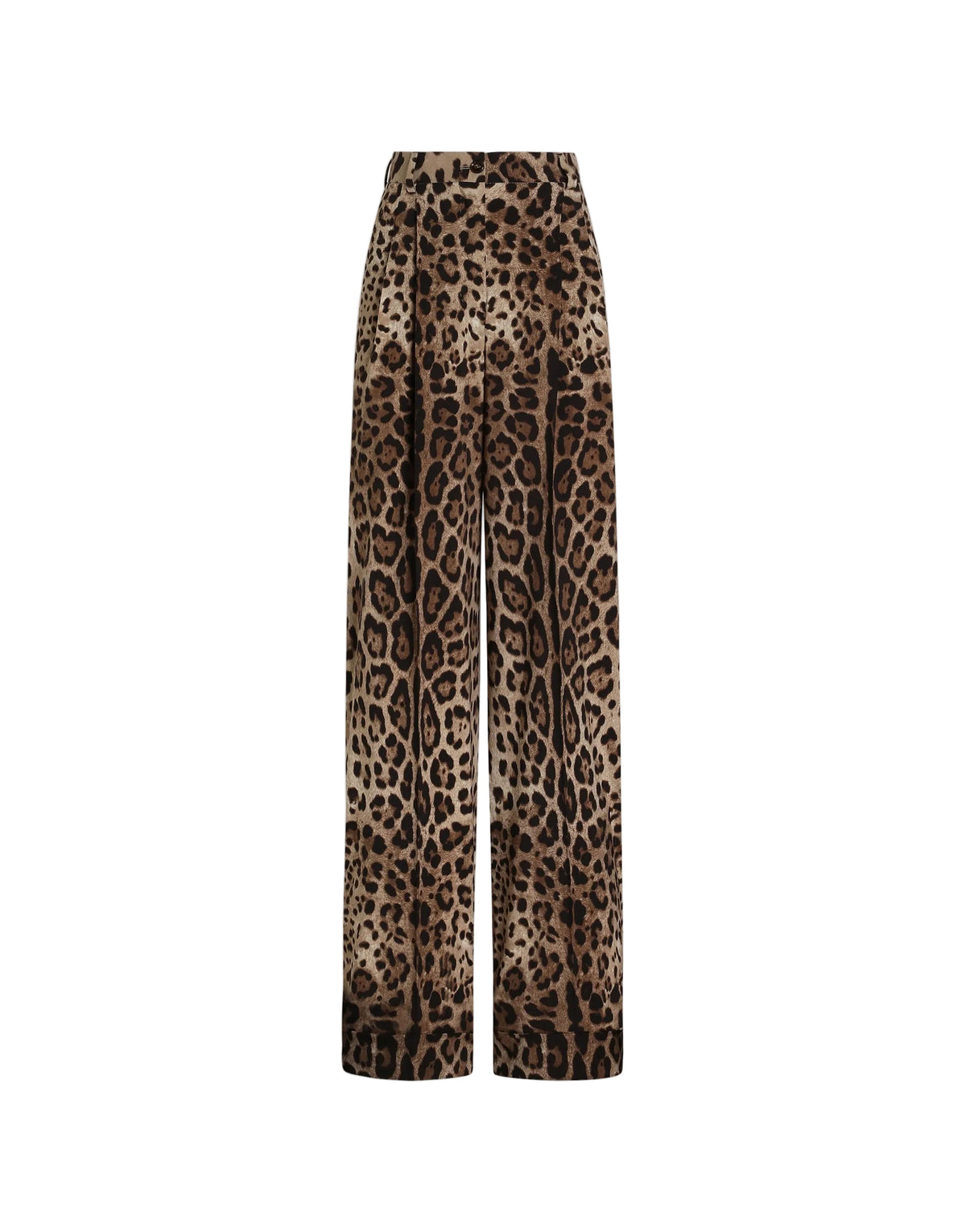 Leo-print wool trousers
