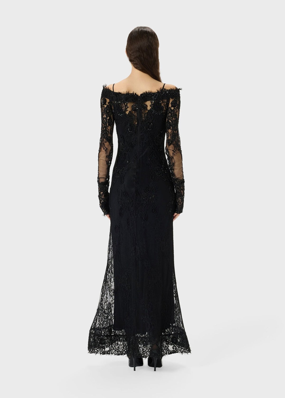 Long Stretch Lace Dress with Embroidery-BLUMARINE-Verso