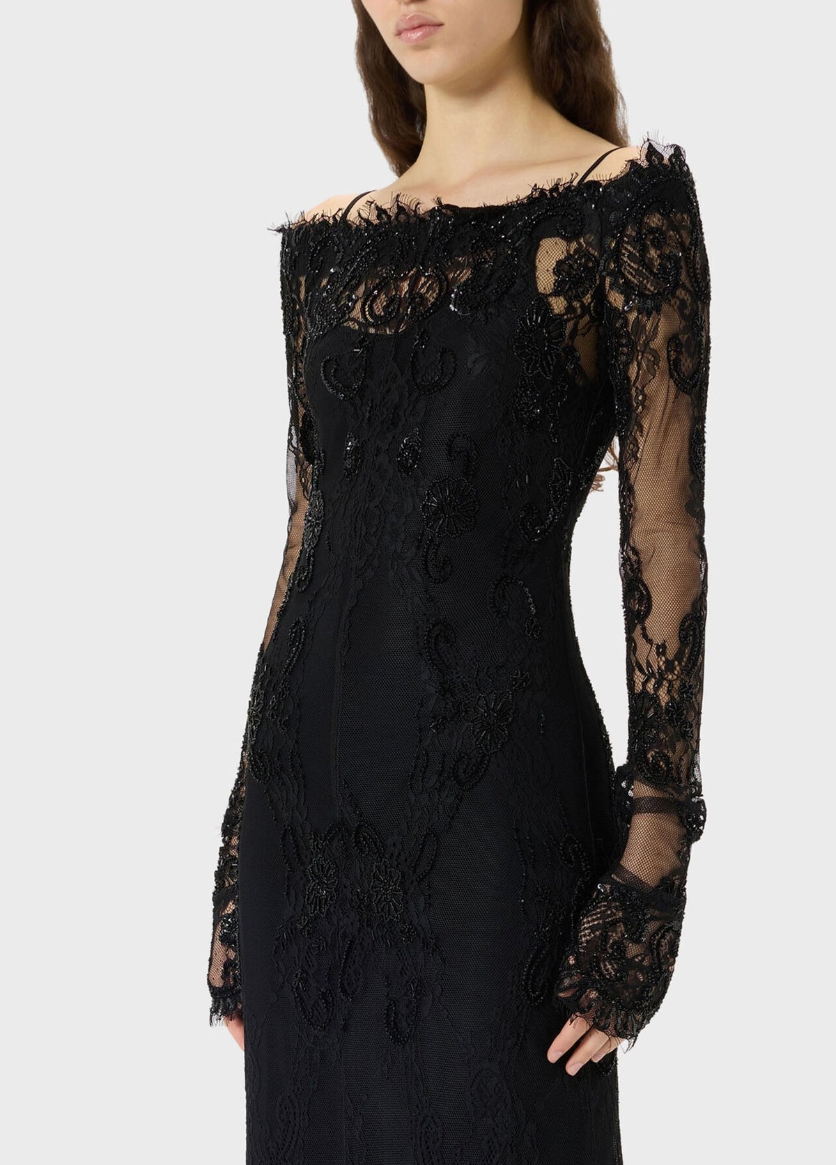 Long Stretch Lace Dress with Embroidery-BLUMARINE-Verso