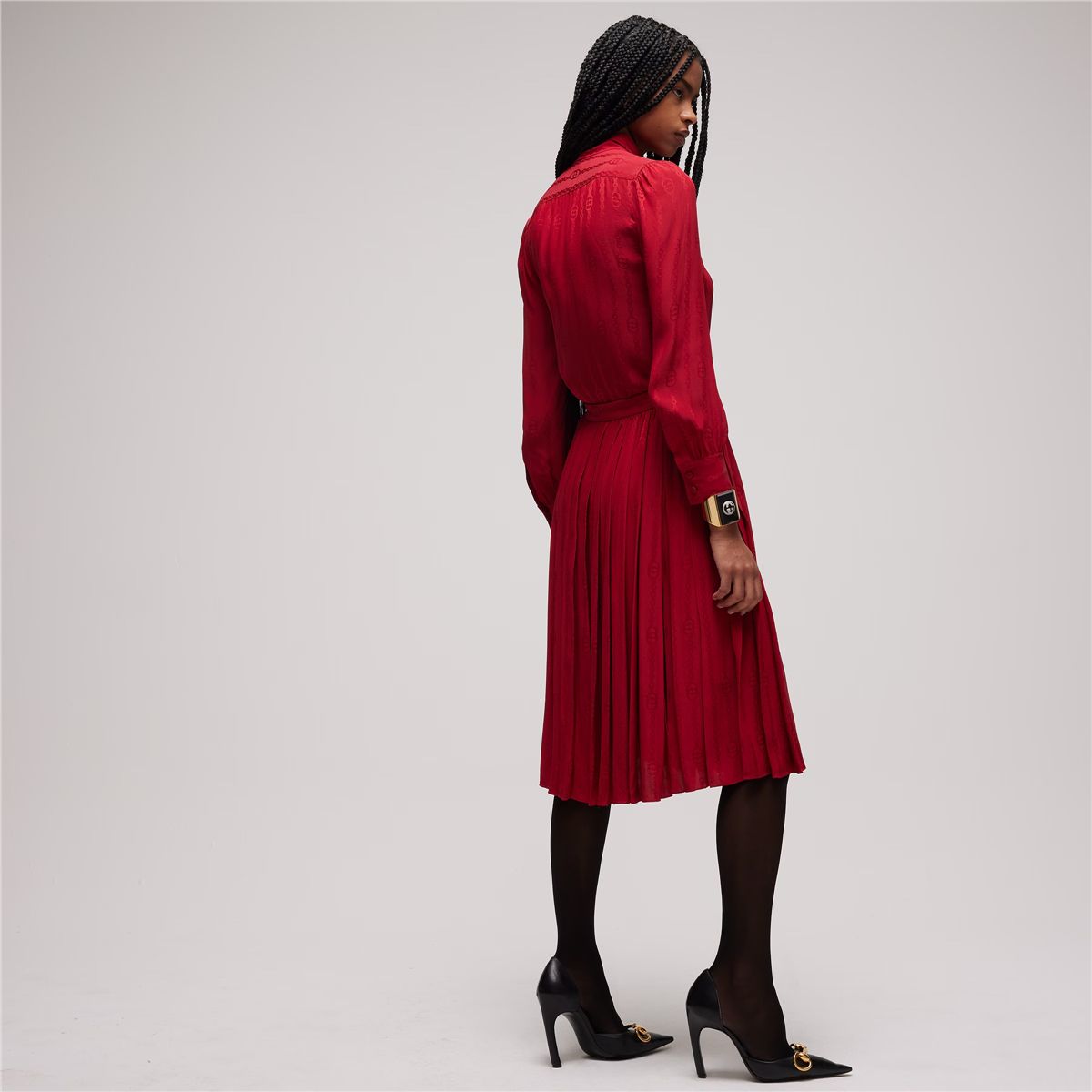 Interlocking g chain silk jacquard midi skirt-GUCCI-Verso