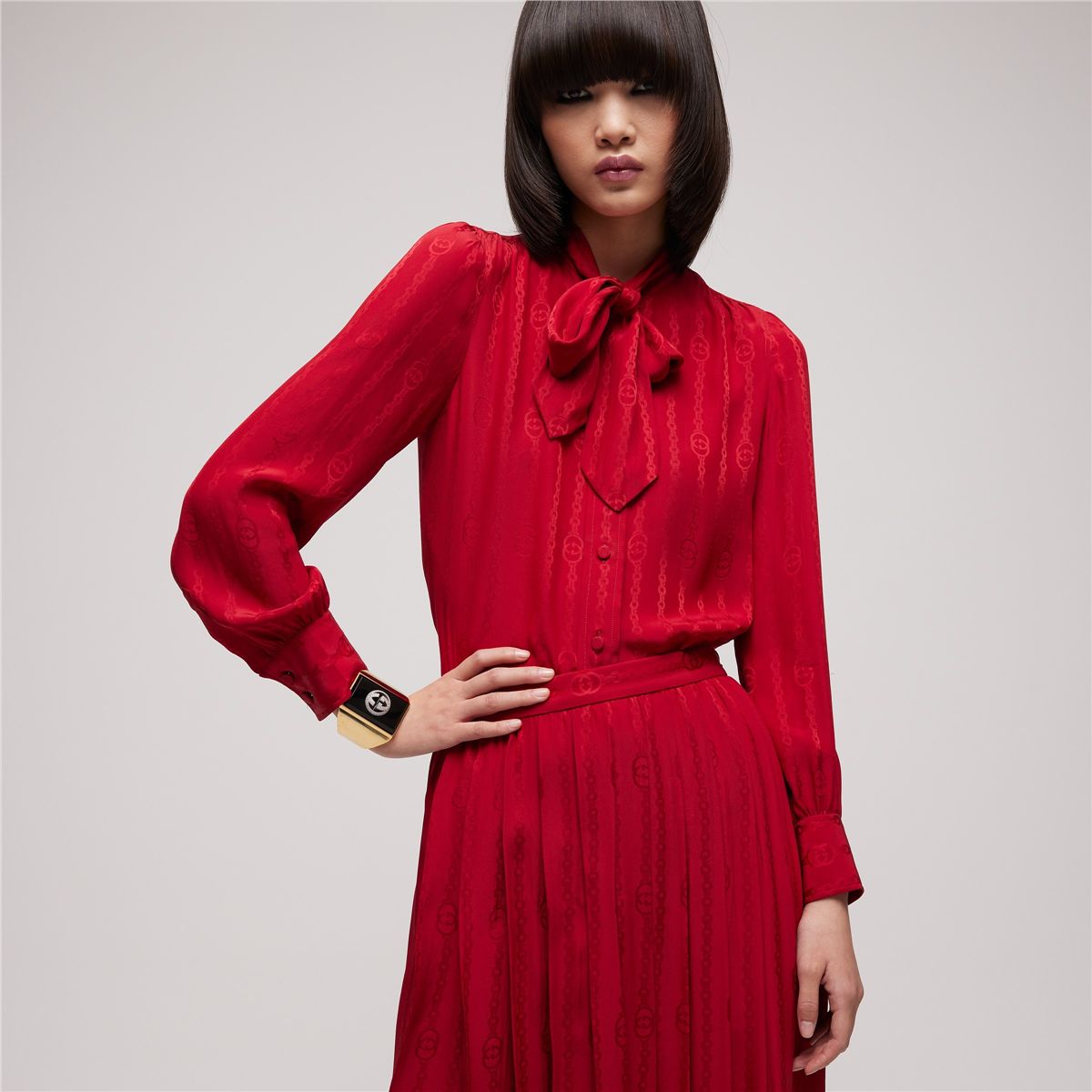 Interlocking g chain silk jacquard shirt-GUCCI-Verso