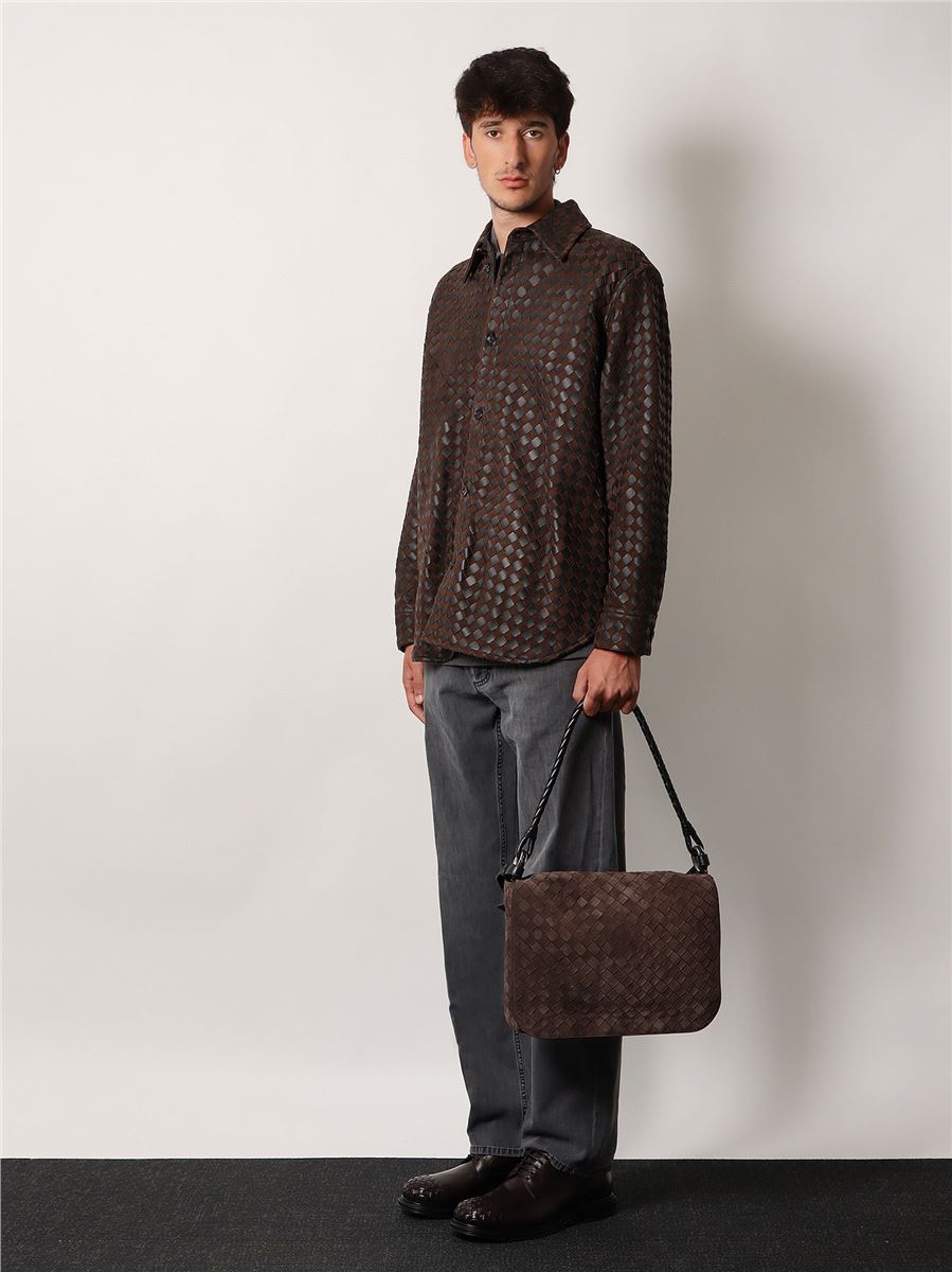 intrecciato suede shoulder bag-BOTTEGA VENETA-Verso