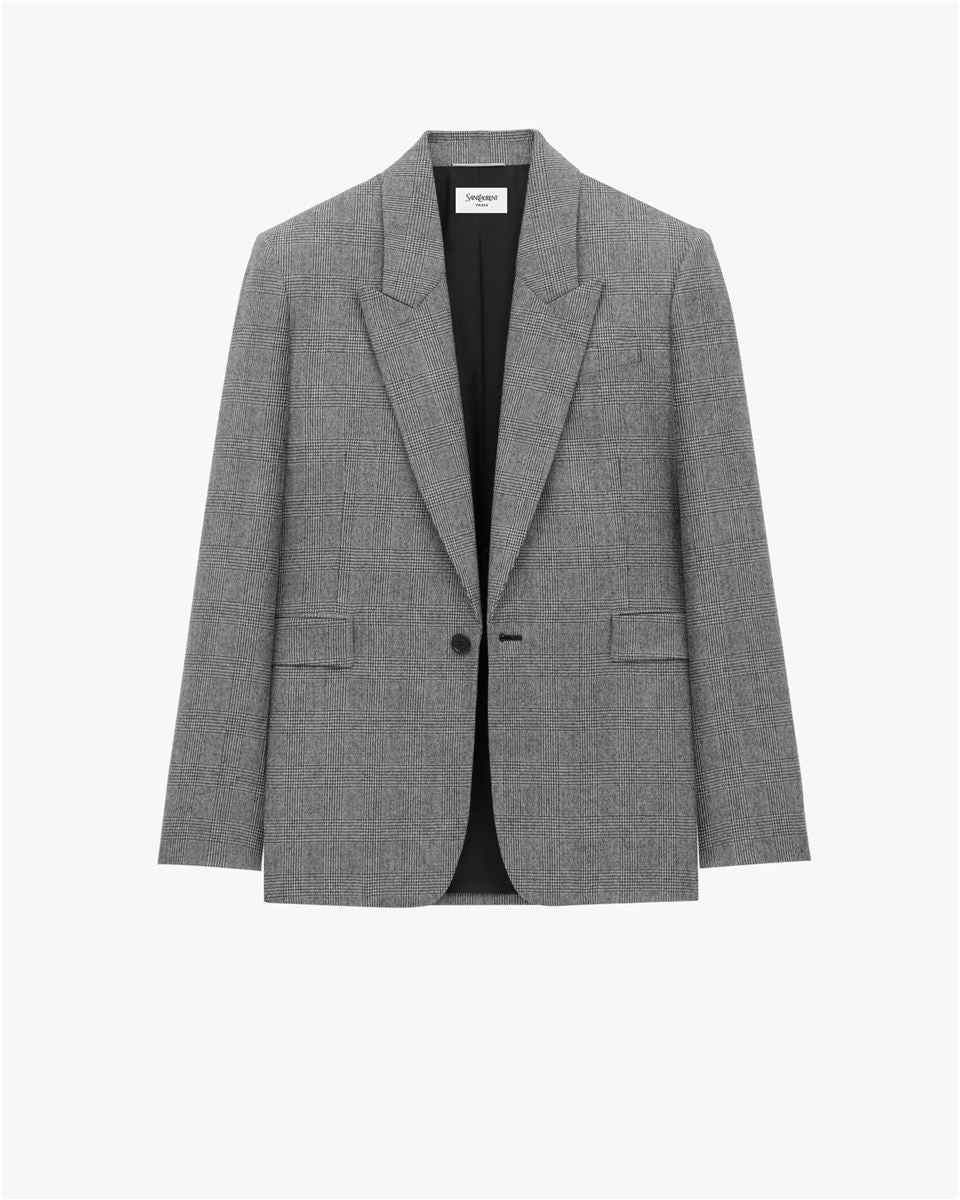 Jacket in Prince of Wales Wool Flannel-SAINT LAURENT-Verso