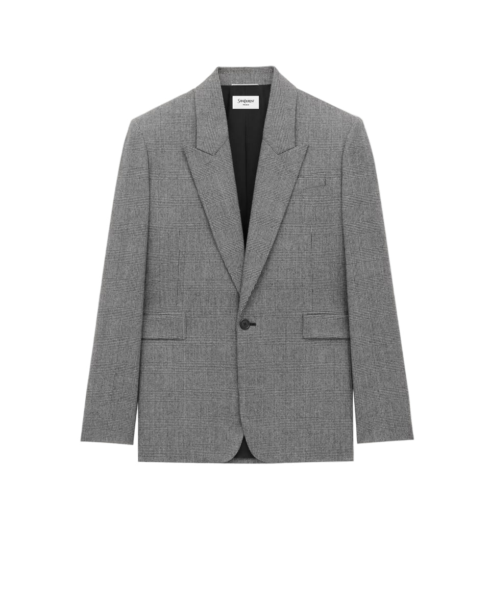 Jacket in Prince of Wales Wool Flannel-SAINT LAURENT-Verso