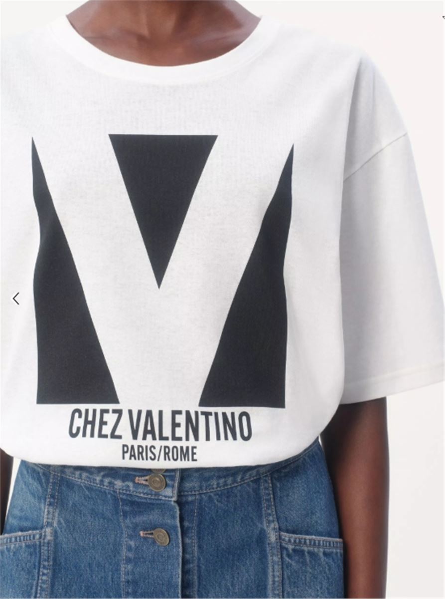 JERSEY COTTON T-SHIRT WITH CHEZ VALENTINO PRINT-VALENTINO-Verso