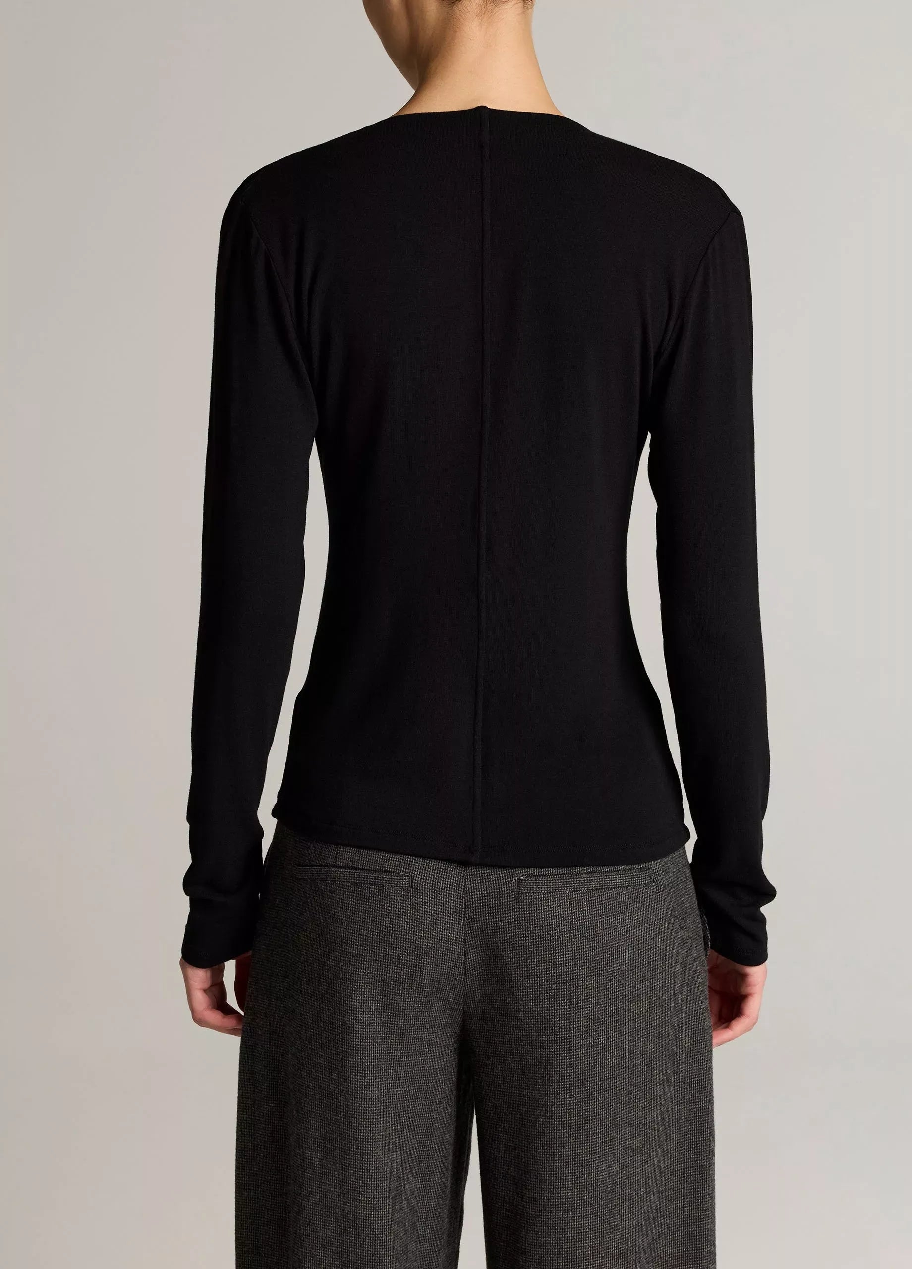Jersey draped cowl-neck long-sleeve top-VINCE-Verso