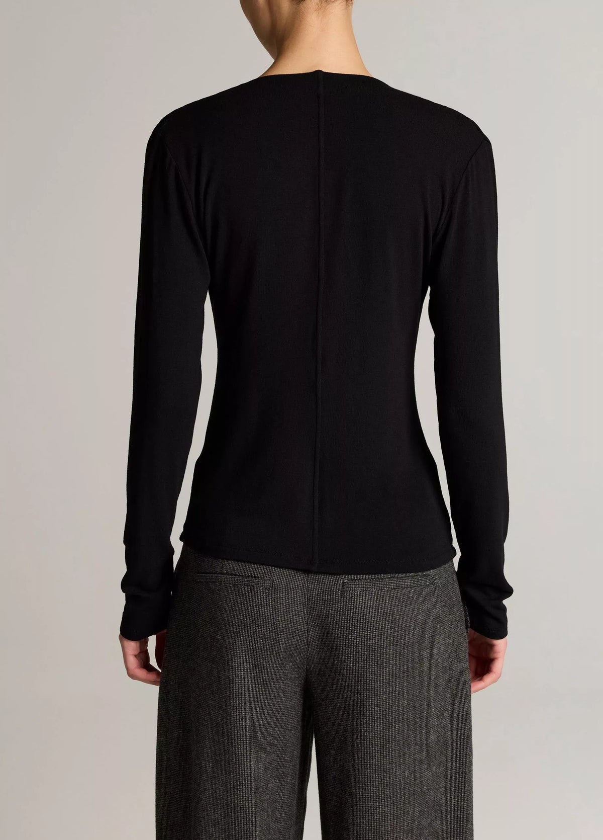 Jersey draped cowl-neck long-sleeve top-VINCE-Verso