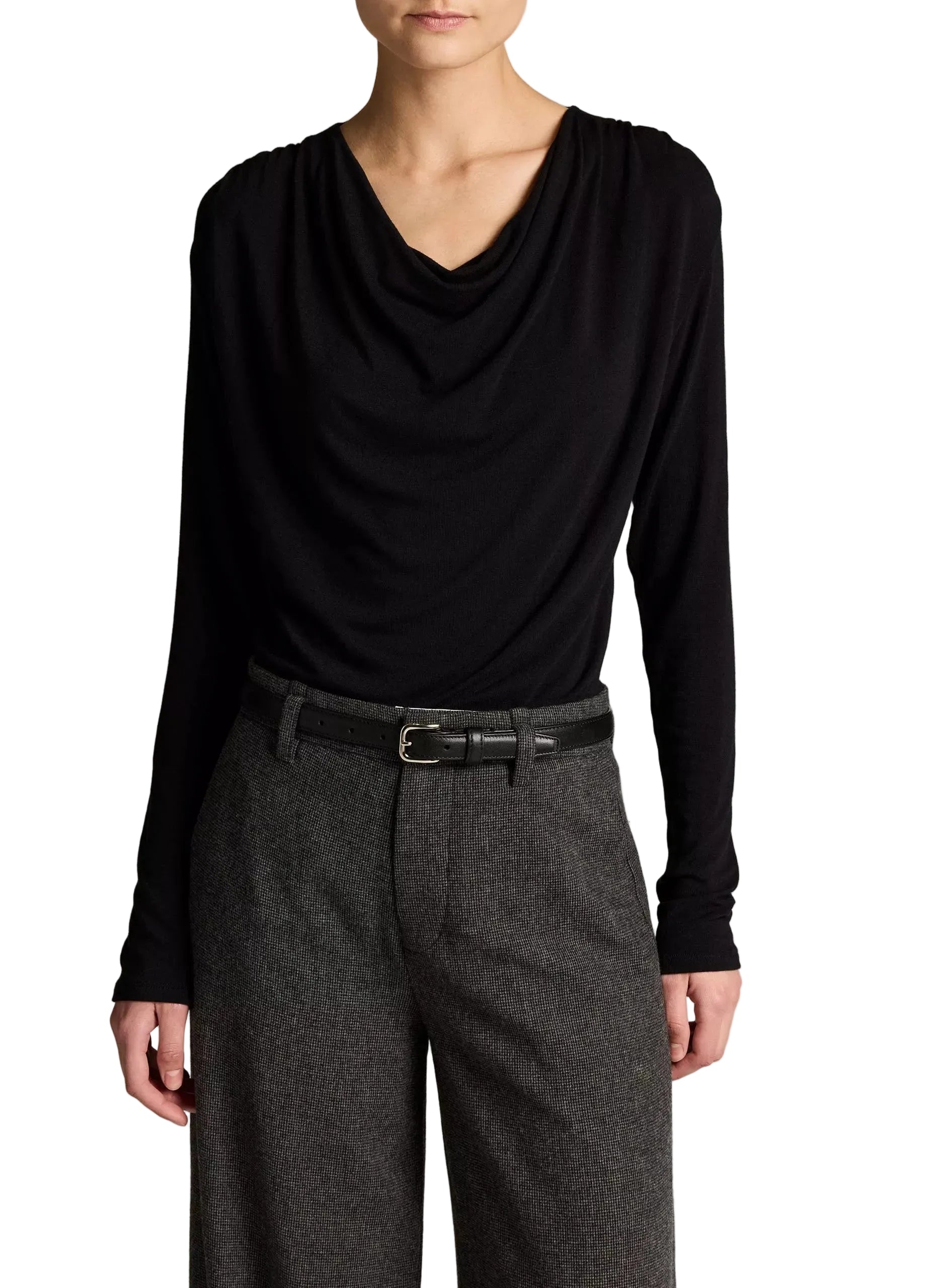 Jersey draped cowl-neck long-sleeve top-VINCE-316047-XS-Verso