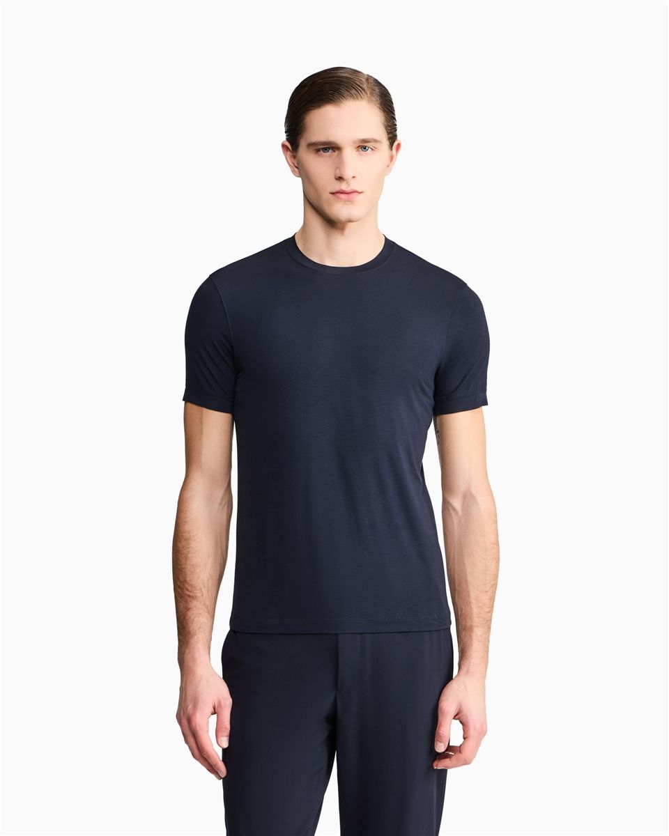 Jersey t-shirt in stretch viscose with a crew neck icon-GIORGIO ARMANI-Verso