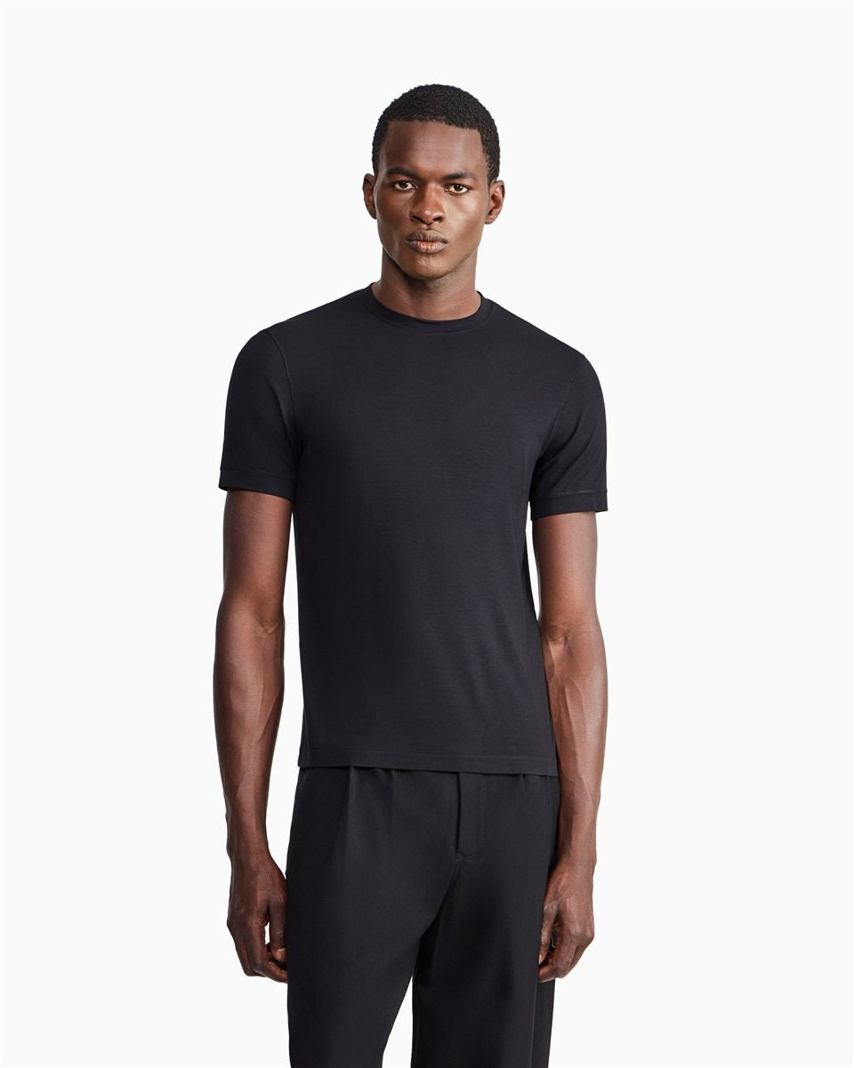Jersey t-shirt in stretch viscose with a crew neck icon-GIORGIO ARMANI-Verso