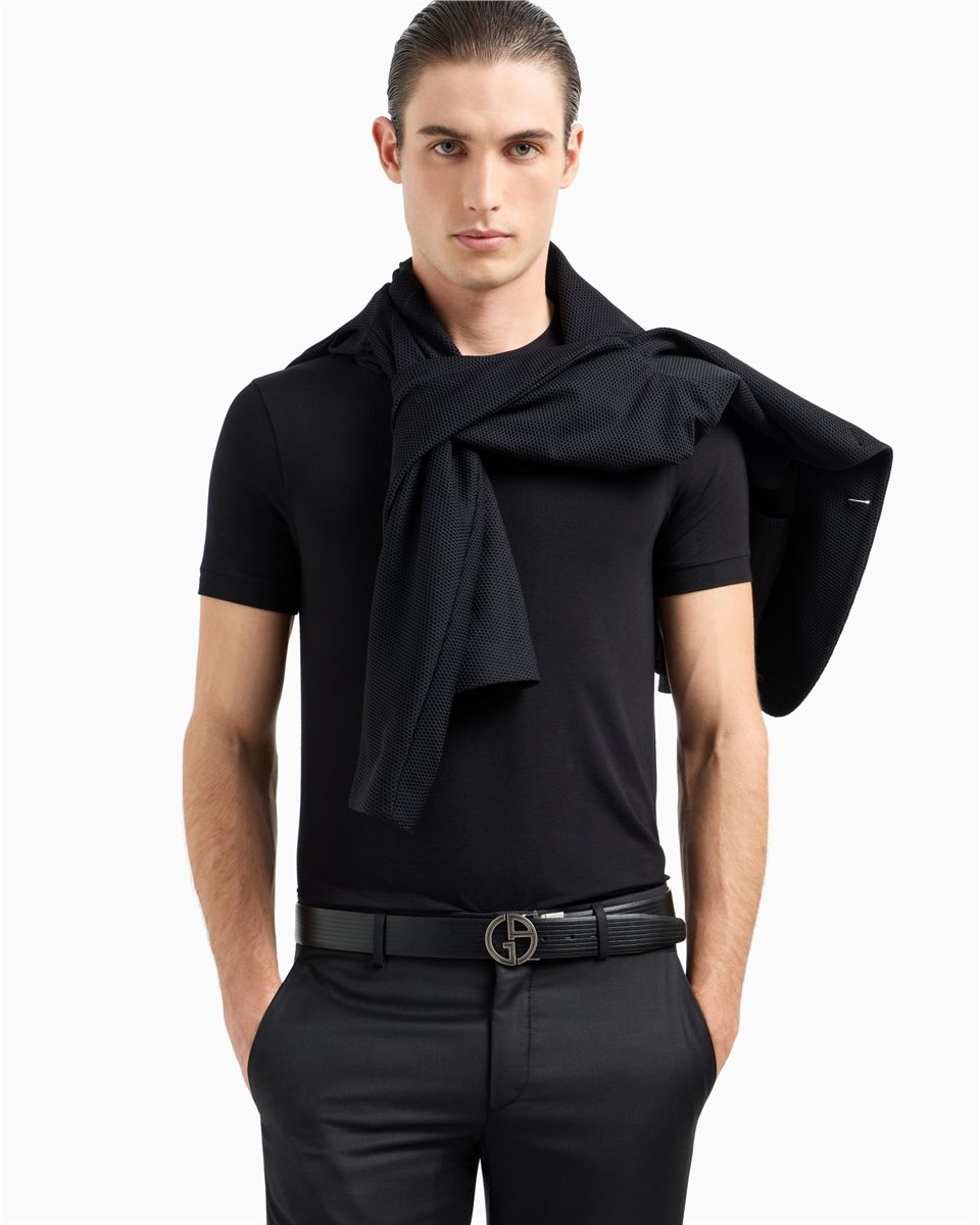 Jersey t-shirt in stretch viscose with a crew neck icon-GIORGIO ARMANI-Verso