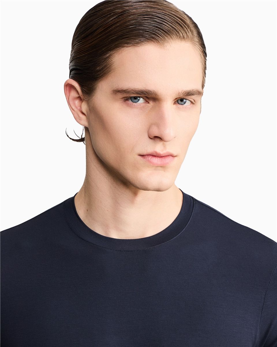 Jersey t-shirt in stretch viscose with a crew neck icon-GIORGIO ARMANI-Verso