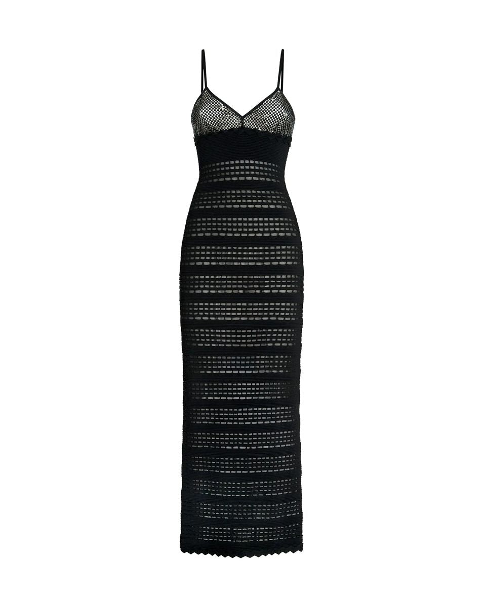 Knit dress with rhinestone mesh and chevron-GENNY-Verso