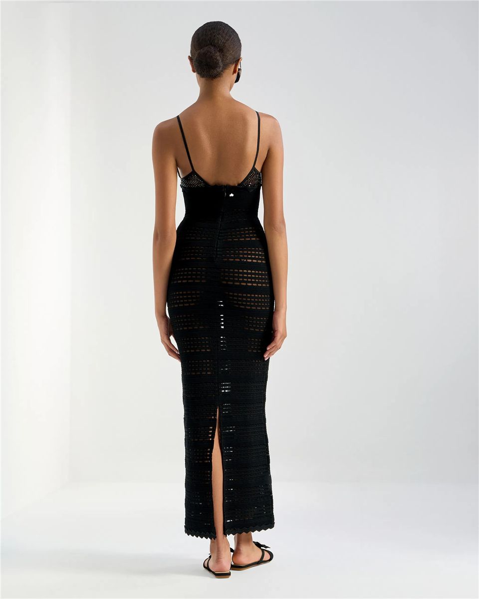 Knit dress with rhinestone mesh and chevron-GENNY-Verso