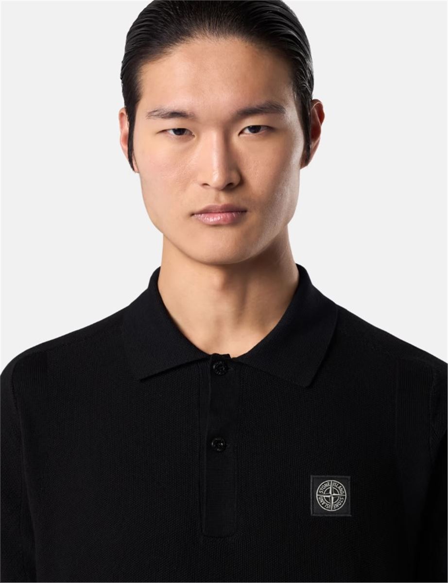 KNIT SHORT-SLEEVE POLO SHIRT WITH COMPASS PATCH-STONE ISLAND-Verso