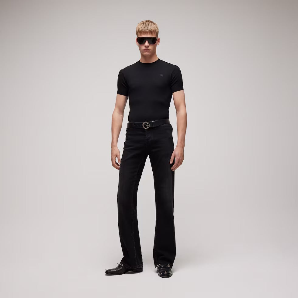 Knit silk cotton t-shirt with embroidery-GUCCI-Verso