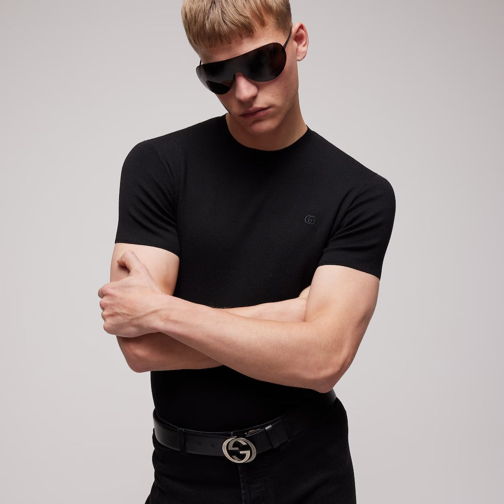 Knit silk cotton t-shirt with embroidery-GUCCI-Verso