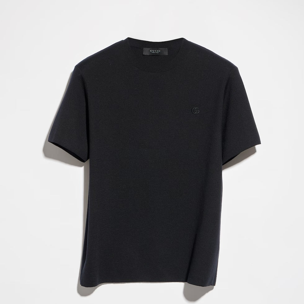Knit silk cotton t-shirt with embroidery-GUCCI-Verso