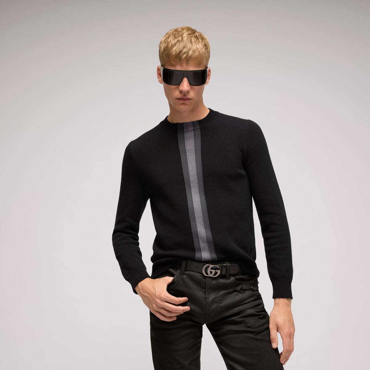 Knit wool sweater with muted web-GUCCI-Verso