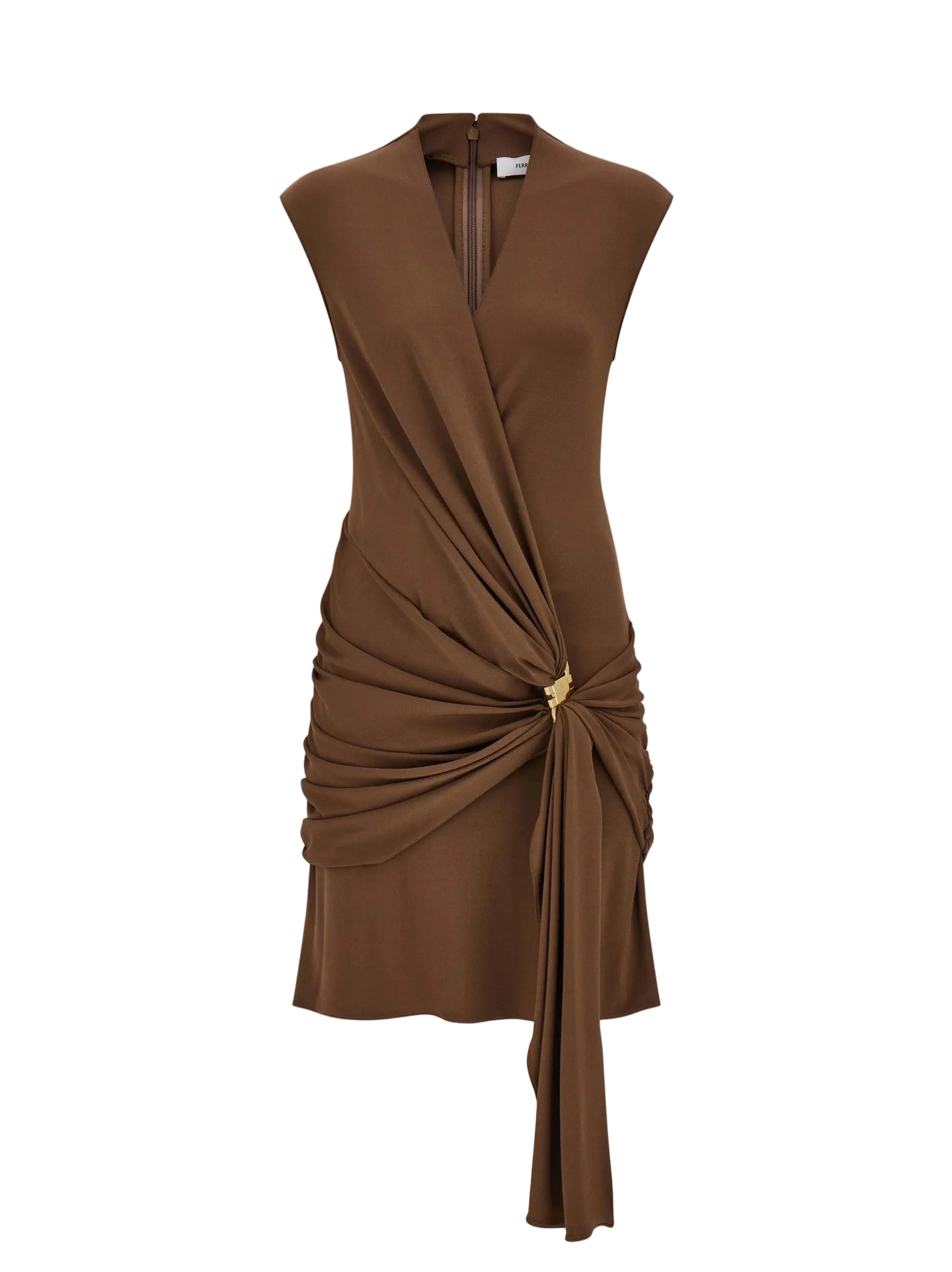 Knot-detail ruched dress-FERRAGAMO-Verso