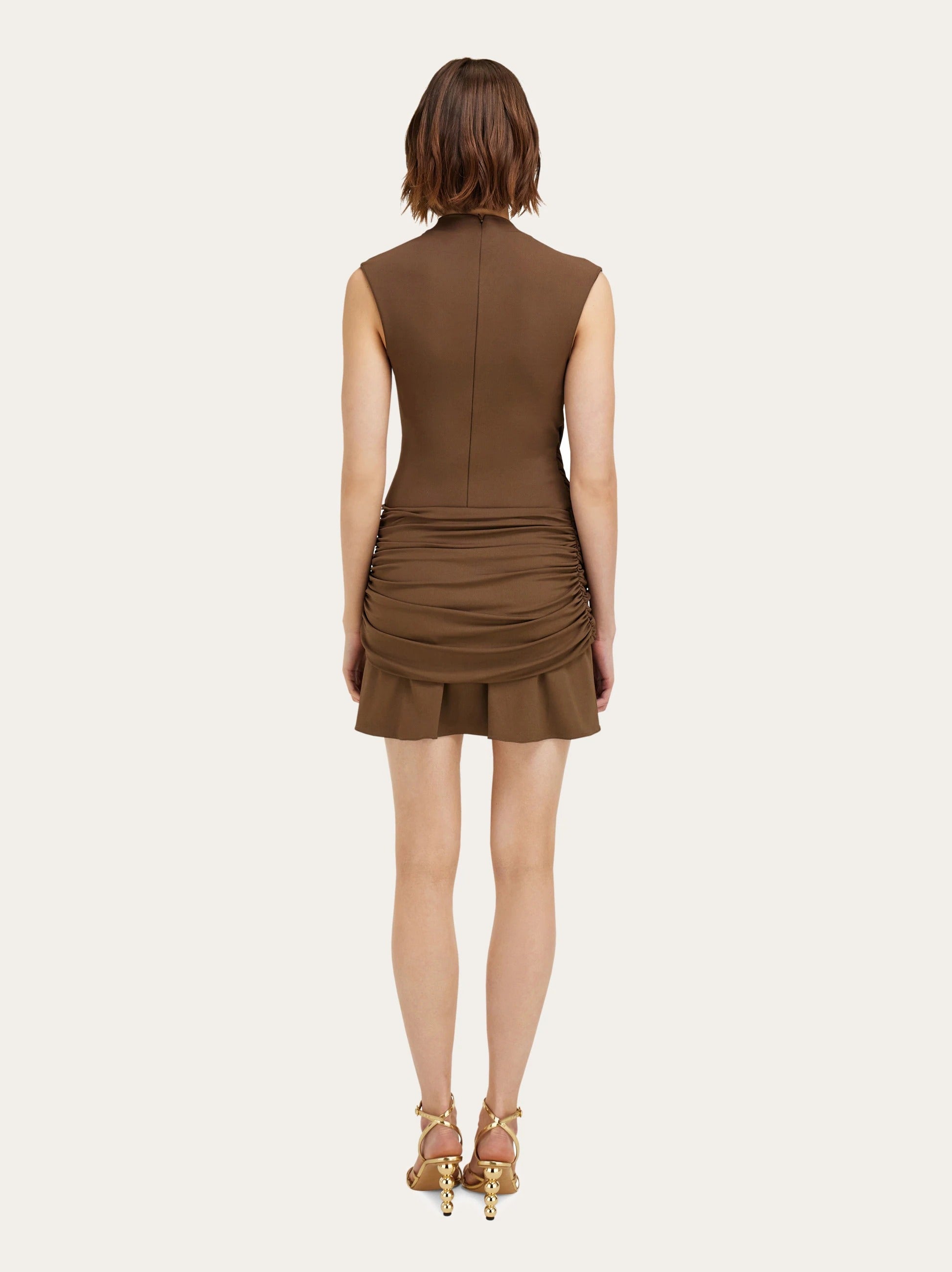 Knot-detail ruched dress-FERRAGAMO-Verso
