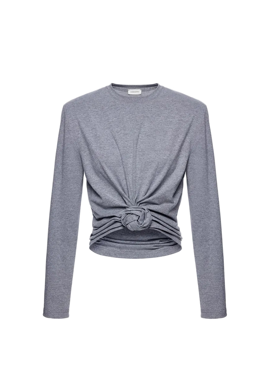 Knotted longsleeve jersey blouse in grey-MAGDA BUTRYM-308202-36-Verso