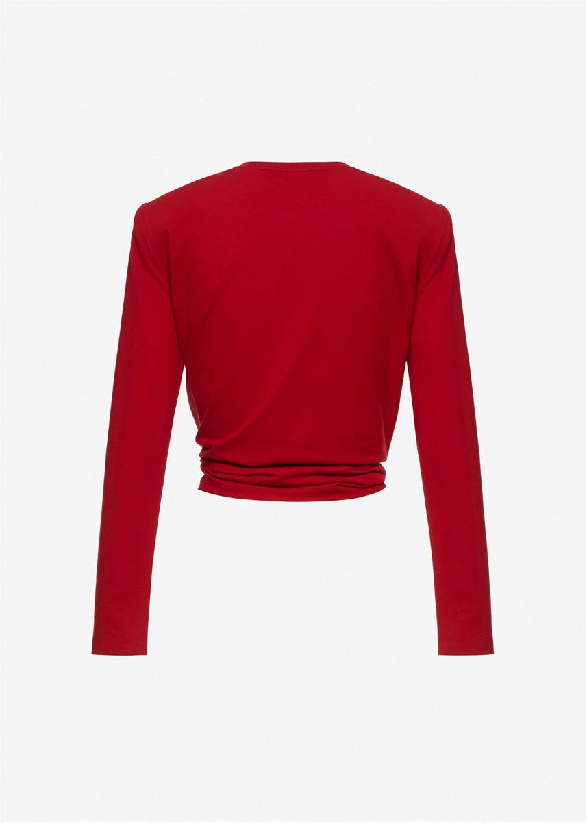 Knotted longsleeve jersey blouse in red-MAGDA BUTRYM-Verso