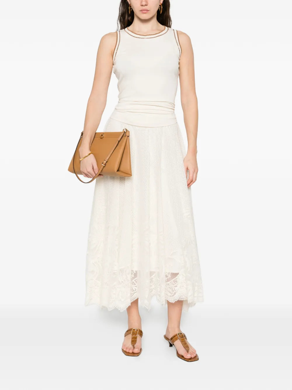 Lace asymmetric-hem midi skirt-FABIANA FILIPPI-Verso