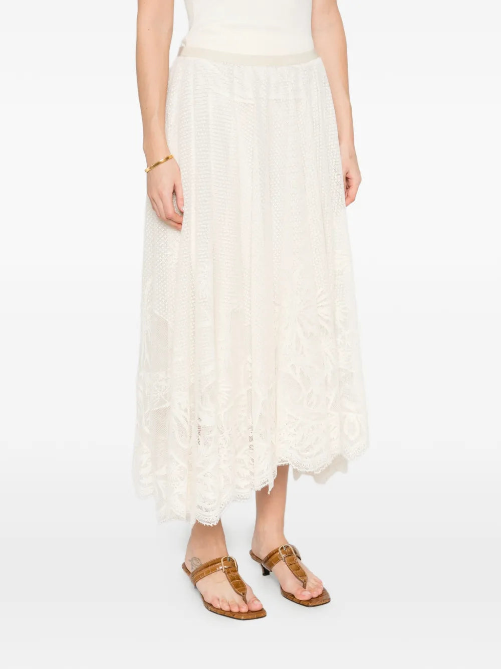 Lace asymmetric-hem midi skirt-FABIANA FILIPPI-Verso