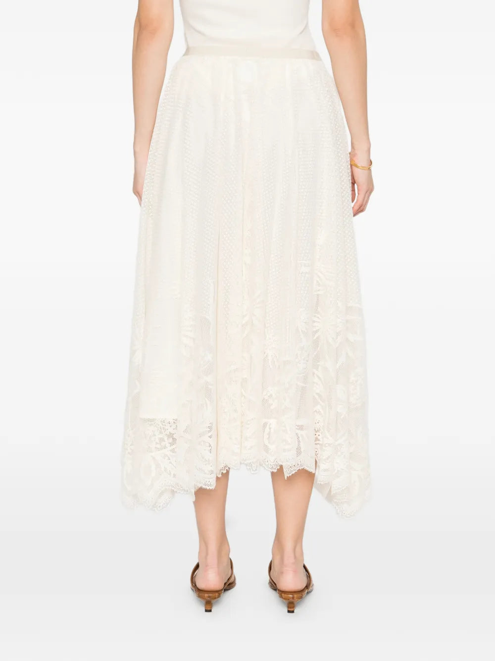 Lace asymmetric-hem midi skirt-FABIANA FILIPPI-Verso