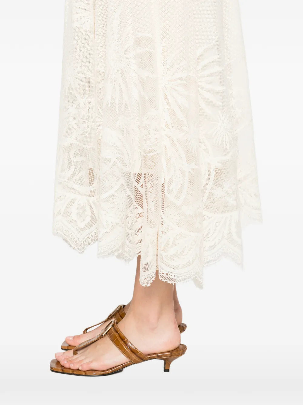 Lace asymmetric-hem midi skirt-FABIANA FILIPPI-Verso