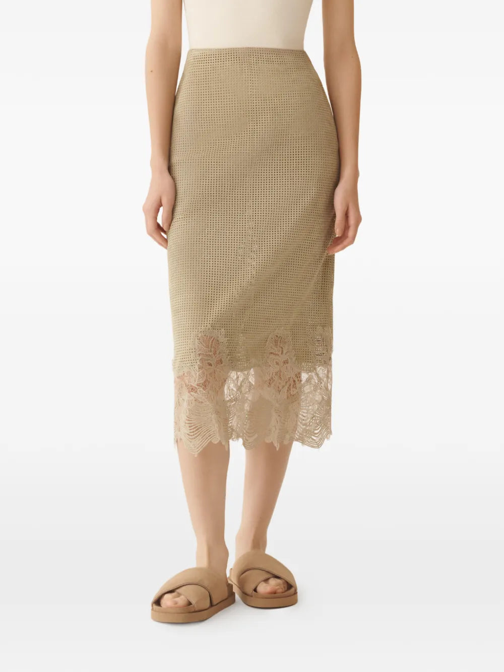 Lace-detail perforated midi skirt-FABIANA FILIPPI-Verso