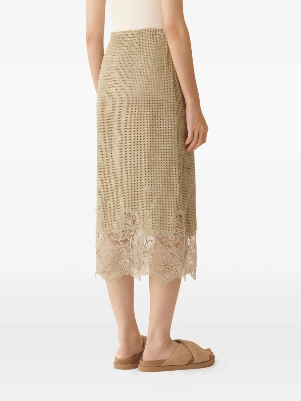Lace-detail perforated midi skirt-FABIANA FILIPPI-Verso