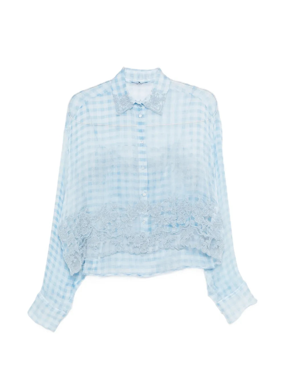 Lace-trim check-pattern shirt